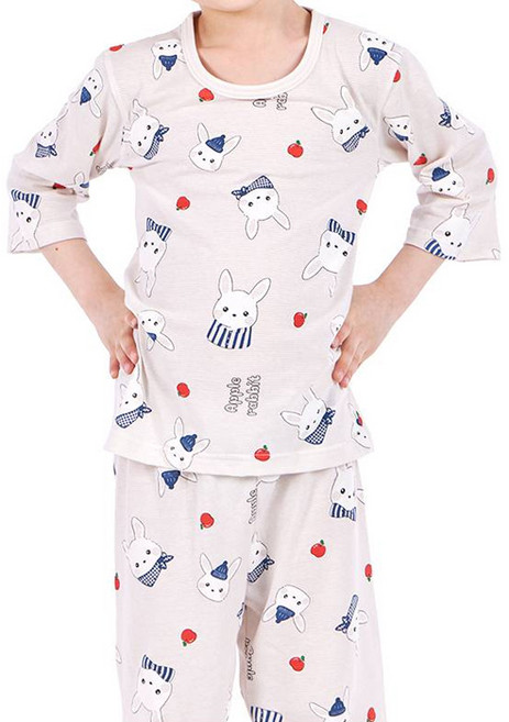 올로미미 아동용 애플래빗 7부 자가드 실내복 세트