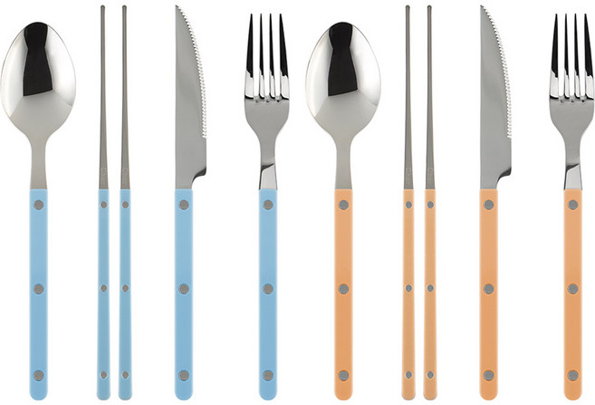 메종오브제 시에르 파르베 2인 포크 나이프 수저세트, 파스텔블루 + 누드핑크, 숟가락 2p + 젓가락 2p + 디너포크 2p + 디너나이프 2p, 1세트