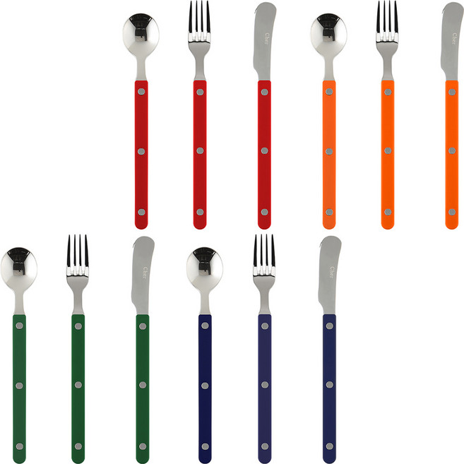 메종오브제 시에르 파르베 4인 디저트 티스푼 + 티포크 + 버터나이프 세트, 레드, 오렌지, 네이비, 그린, 티스푼 4p + 티포크 4p + 버터나이프 4p