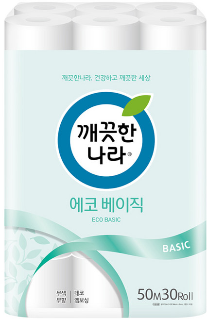 깨끗한나라 에코 베이직 2겹 롤화장지, 50m, 30개입, 1개