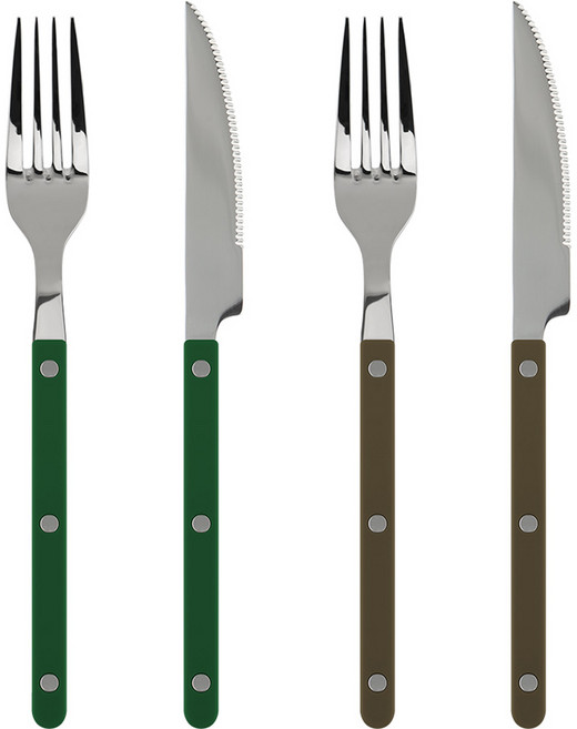 시에르 파르베 포크 + 나이프 세트, 그린 + 카키, 디너포크(2p) + 디너나이프(2p), 1세트