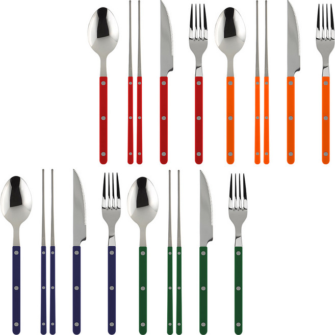 메종오브제 시에르 파르베 4인 포크 나이프 수저세트, 레드, 오렌지, 네이비, 그린, 숟가락 4p + 젓가락 4p + 디너포크 4p + 디너나이프 4p, 1세트