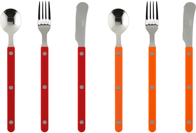 시에르 파르베 2인 디저트 커트러리 세트, 레드 + 오렌지, 티스푼(2P) + 티포크(2P) + 버터나이프(2P), 1세트