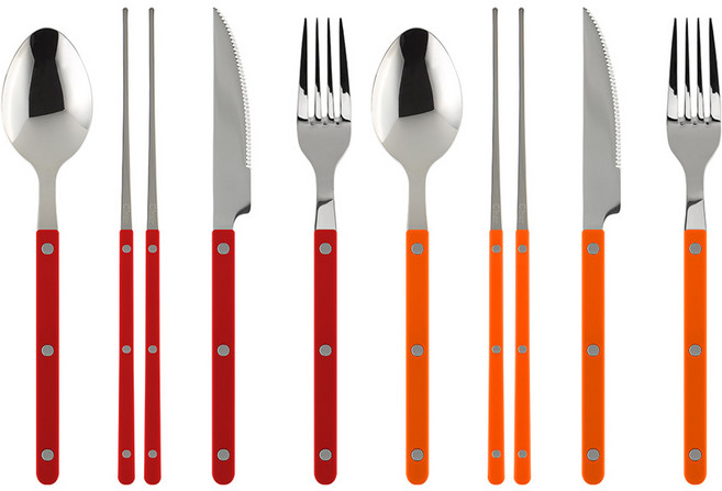 메종오브제 시에르 파르베 2인 포크 나이프 수저세트, 레드 + 오렌지, 숟가락 2p + 젓가락 2p + 디너포크 2p + 디너나이프 2p, 1세트