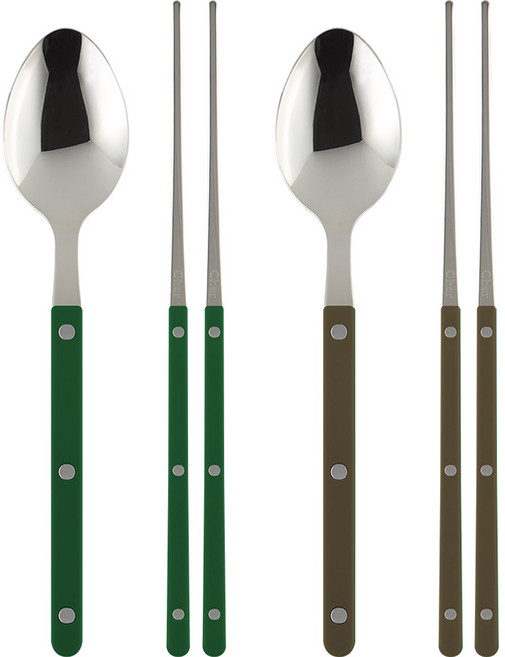 시에르 파르베 2인 수저세트, 그린 + 카키, 디너 스푼 2p + 젓가락 2벌, 1세트