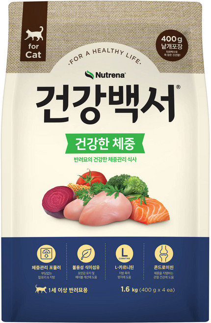 건강백서 성묘용 캣 건강한 기능성 사료, 닭, 1.6kg, 1개