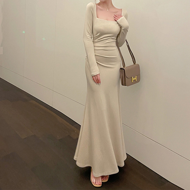 ViVEMO Luxelly 自助婚紗 派對 演奏會 長版連身裙 02888, 米色