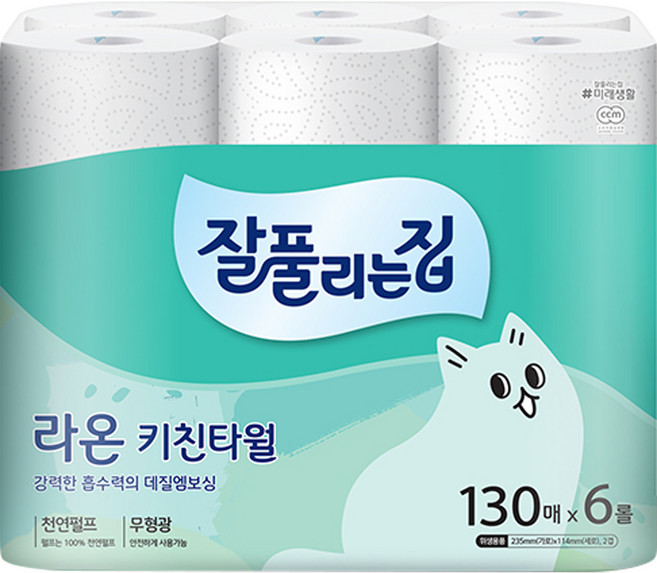 잘풀리는집 라온 키친타월 130매, 6개입, 1개