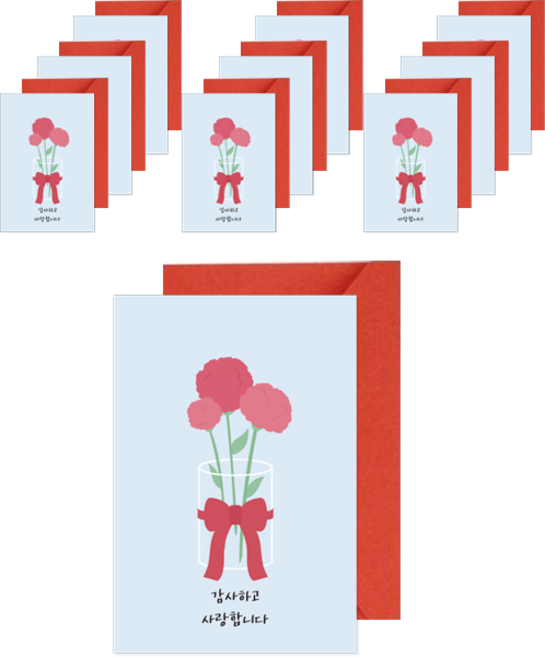 Donna&deco 家庭月感謝與愛康乃馨明信片10入 + 紅色信封10入 + 貼紙10入套組, 043 花瓶中的康乃馨, 1套