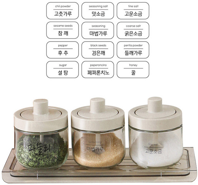 이우아여사 디스펜서 일체형 양념병 세트, 1세트, 양념병 350ml(3P) + 트레이 + 스티커