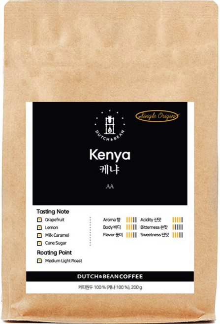더치앤빈 케냐 AA 로스팅 원두커피 홀빈, 200g, 홀빈(분쇄안함), 1개