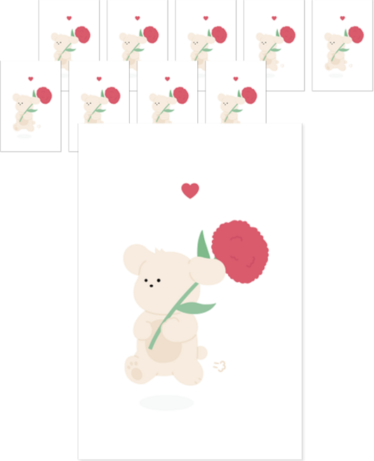 Donna&deco 明信片10入 + 信封10入 + 貼紙10入, 康乃馨外送小狗, 1組