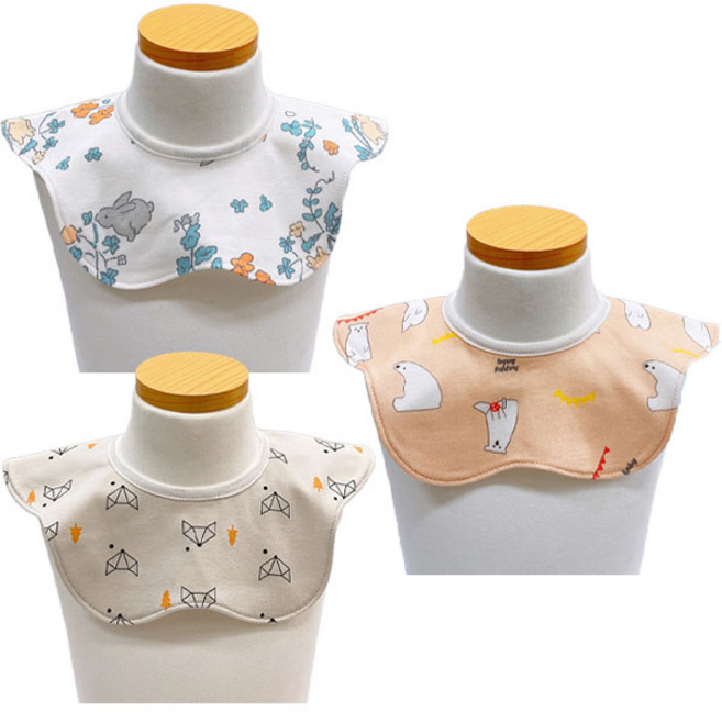 LuxuryBaby 幼兒用花瓣形狀防水圍兜 3入組, 北極熊款+狐狸款+兔子款, 1組
