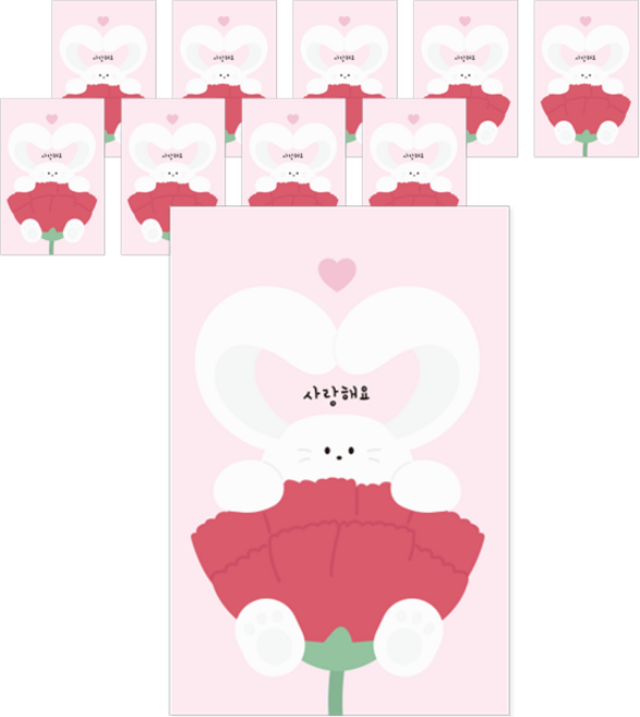 Donna&deco 我愛你康乃馨明信片 + 信封 + 貼紙組, 044 我愛你康乃馨兔子, 1組
