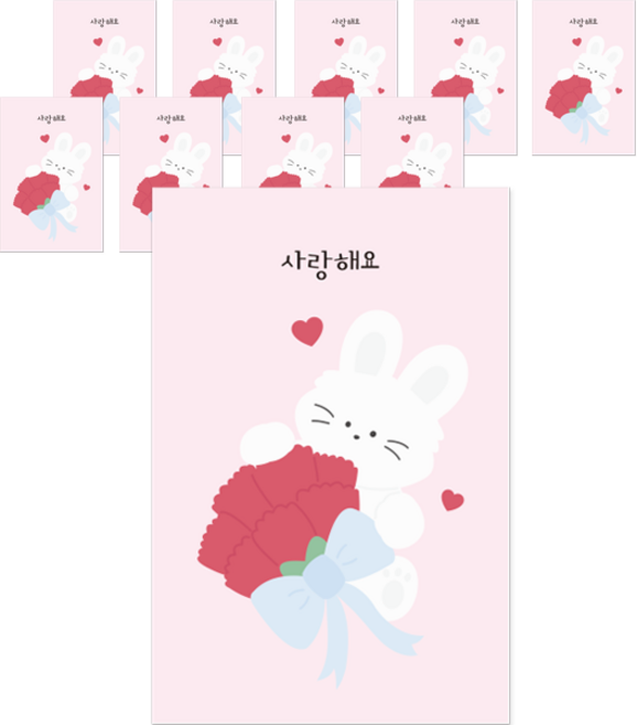 Donna&deco 我愛你康乃馨明信片 + 信封 + 貼紙套組, 我愛你花束兔子, 10個裝