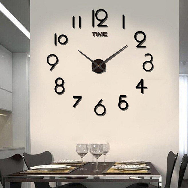 원투데이 diy 대형 3d 벽시계, 블랙