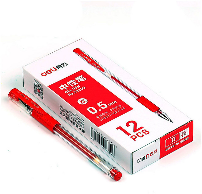 델리 중성펜 0.5mm 볼펜 12p, 레드, 1개