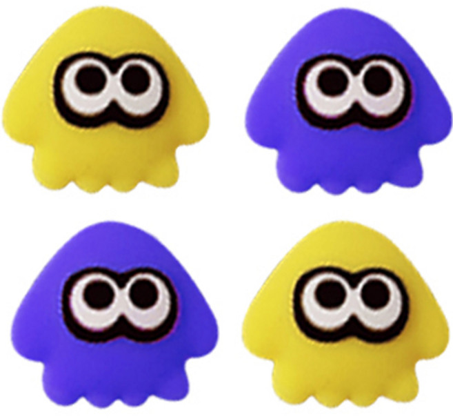 업마켓 아키토모 스플래툰 콘솔 컨트롤러 스틱커버 오징어 세트, 블루 2p + 옐로우 2p, 1세트
