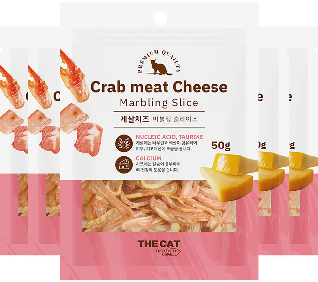더캣 고양이 마블링 슬라이스 간식, 혼합맛(게살/치즈), 50g, 5개