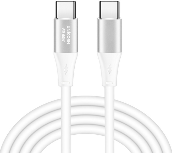 유니콘 CCP C to C 60W 초고속 충전 데이터 케이블, 2m, 화이트, 1개