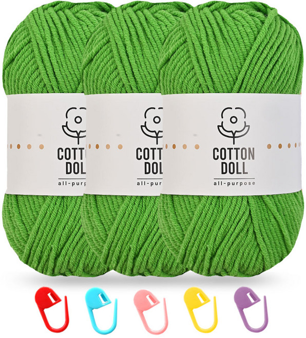 니뜨 코튼돌실 50g x 3p + 단수링 5p 세트, 1개, 25 브라이트그린