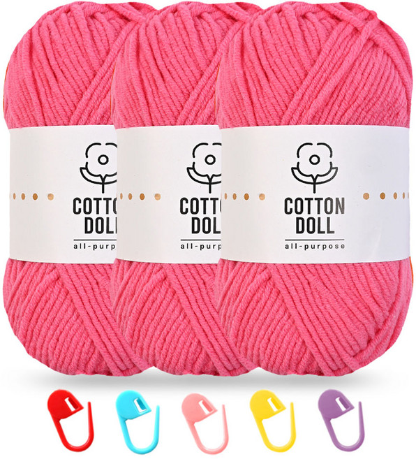 니뜨 코튼돌실 50g x 3p + 단수링 5p 세트, 1개, 14 꽃핑크