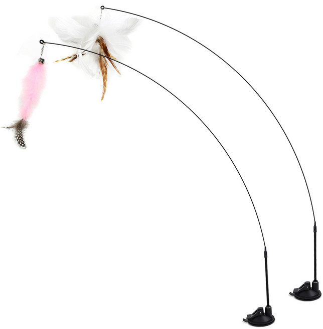 펫츠몬 고양이 롱 와이어 깃털 고정 낚시대 2종 세트, 혼합색상, 1세트