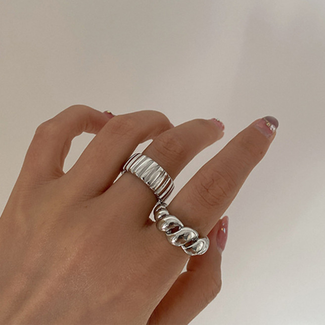 스톤주얼리 도금 볼드 꽈배기 오픈 링 2종 세트