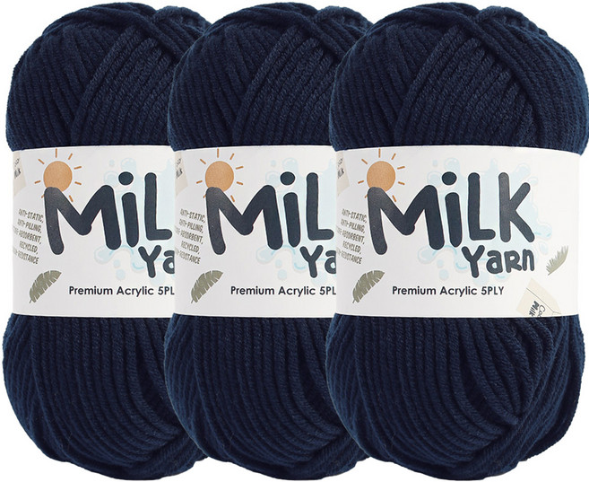니뜨 밀크얀실 뜨개실 50g x 3p + 코튼라벨 세트, 1세트, 69다크네이비