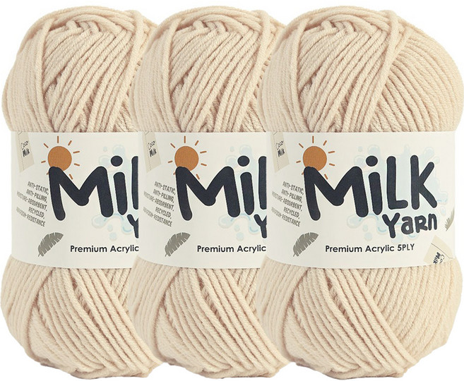 니뜨 밀크얀 뜨개실 50g x 3p + 코튼라벨 세트, 1세트, 41연베이지