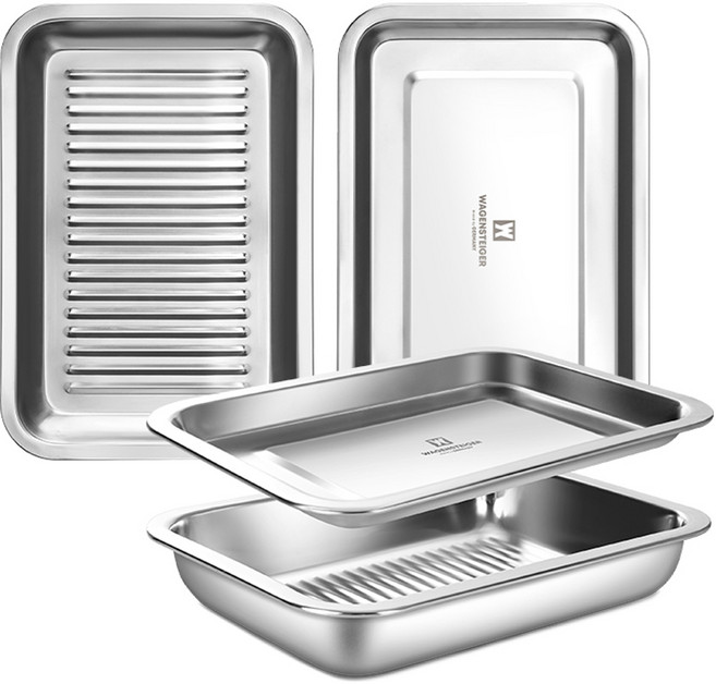 바겐슈타이거 연마제 없는 웨이브 오븐 스텐 사각트레이 2종, 2호+2호, 1세트