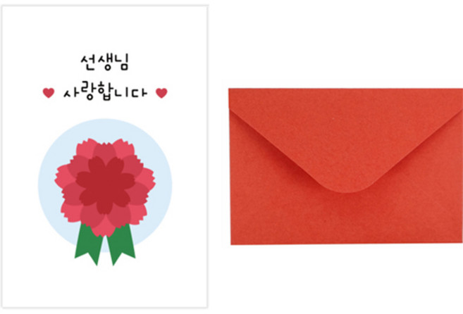 도나앤데코 스승의날 선생님 엽서 10p + 봉투 10p + 투명스티커 10p 세트, 057색종이카네이션, 30개
