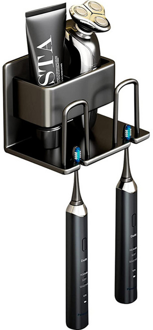 뉴엔에스 알루미늄 치약 칫솔걸이 2구, 블랙, 1개