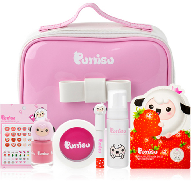 뿌띠슈 어린이 메이크업 프린세스 파우치 세트 핑크, 6종 + 파우치, 1세트