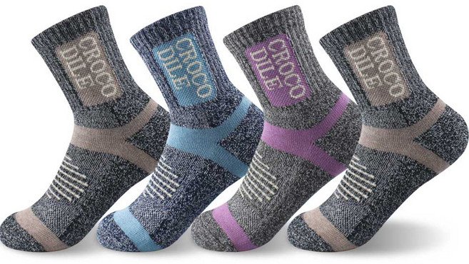 크로커다일 여성용 스포츠 쿠션 등산 드라이쿨 중목 양말 CD322, 아소트, 4세트