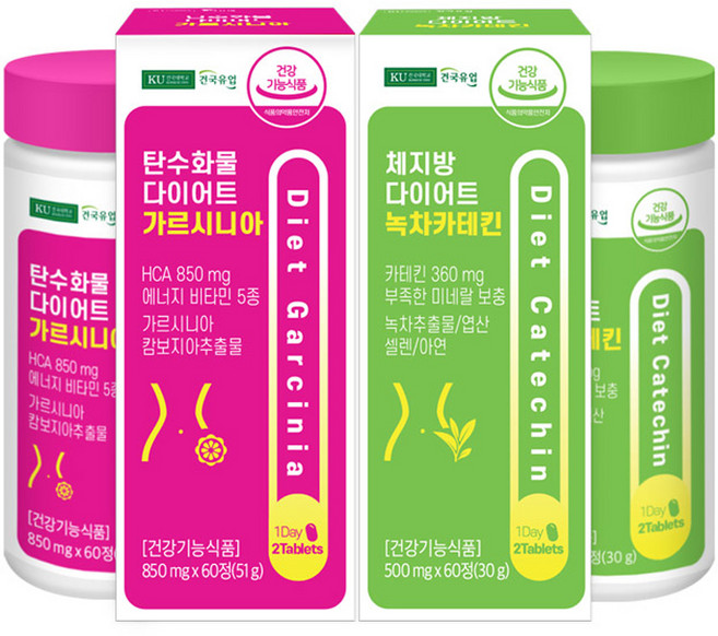 건국유업 체지방 다이어트 녹차카테킨 + 탄수화물 다이어트 가르시니아 세트, 1세트, 60정