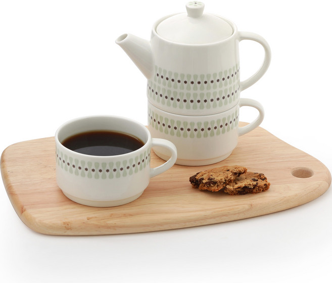 韓國 ZEN FIKA 茶壺組, 茶壺蓋 + 壺身 430ml + 茶杯 275ml x 2入 + 不鏽鋼濾茶網, 1套, 綠色