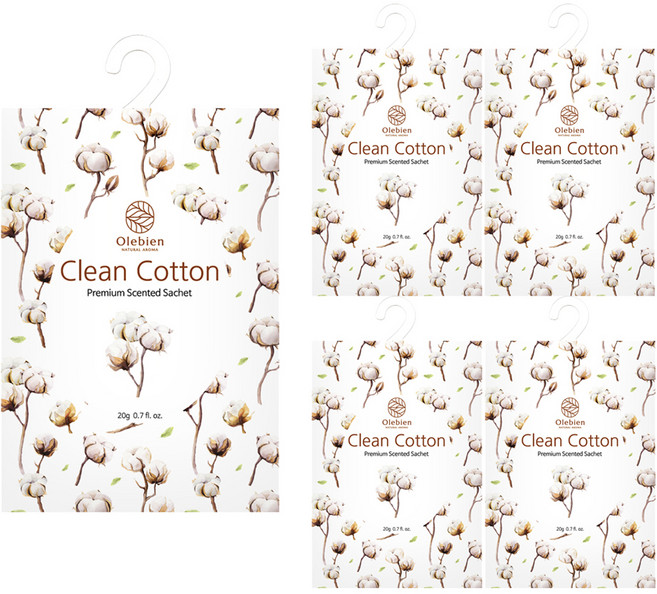 올레비엔 센티드 사쉐 방향제 본품, 20g, 5개, 클린코튼