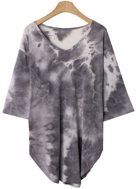 시크블랙 여성용 데로지 라운드밑단 물나염 반팔 티셔츠 cpt12349k33