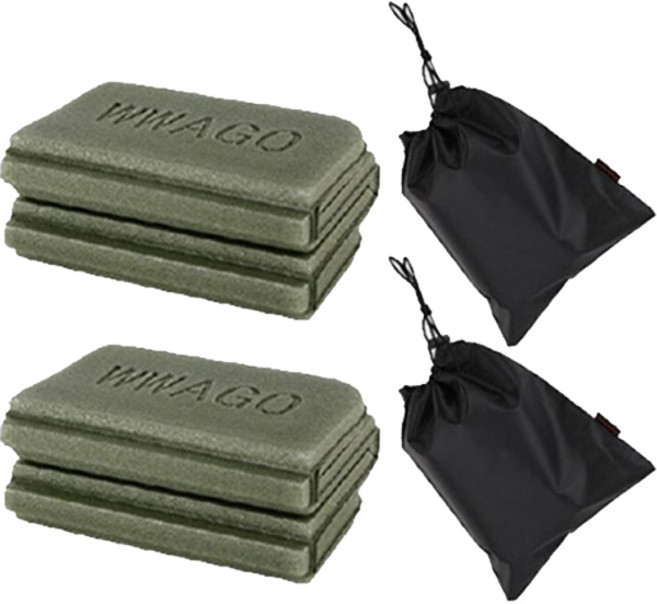 주원 초경량 접이식 휴대용 다용도 쿠션방석 2p + 파우치 2p 세트, 밀리터리그린(쿠션방석)