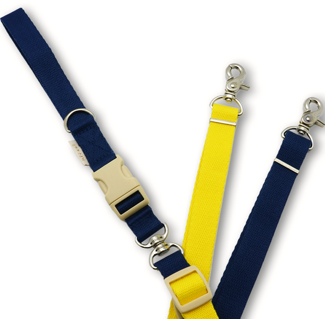 힛찌 꼬이지 않는 강아지 일체형 트윈줄, 옐로우네이비, 1개