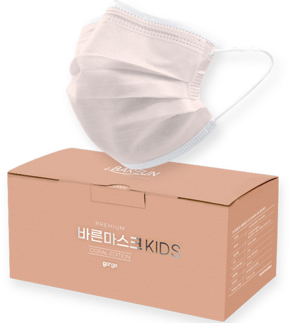바른 일회용 마스크 어린이용, 50개입, 1개, 코랄