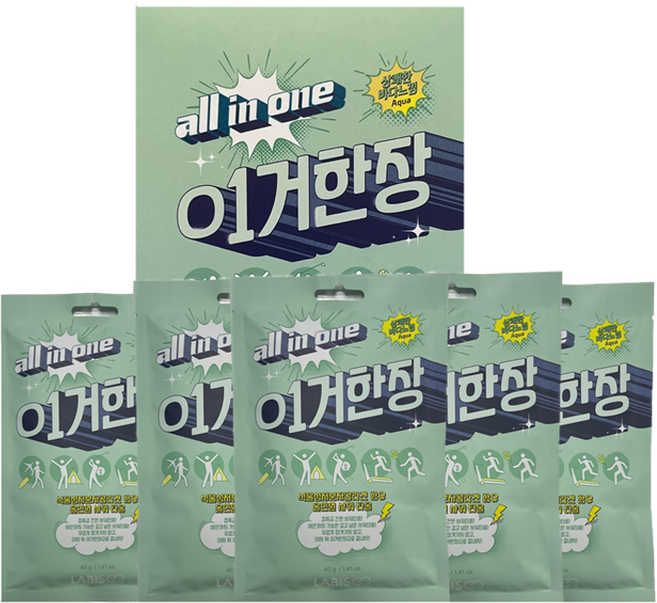 라비스코 이거한장 올인원 샤워타올 상쾌한 바다 느낌, Aqua, 5개입, 1세트