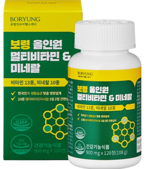 보령 올인원 미네랄 멀티비타민 108g, 120정, 1개 - 쿠팡