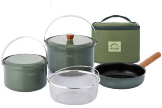 벨락 통3중 컬러 코펠 9L 4인용 + 전용가방, 포레스트 그린(마블), 1세트