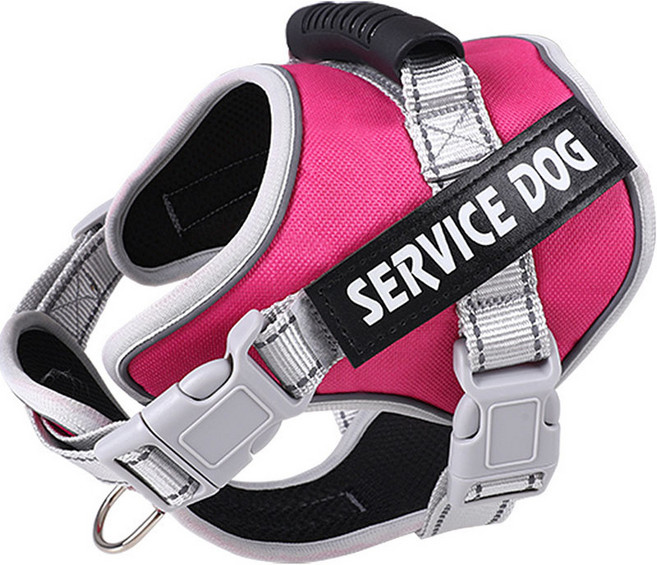 강아지 빛반사 하네스 안장형 산책줄, 핫핑크