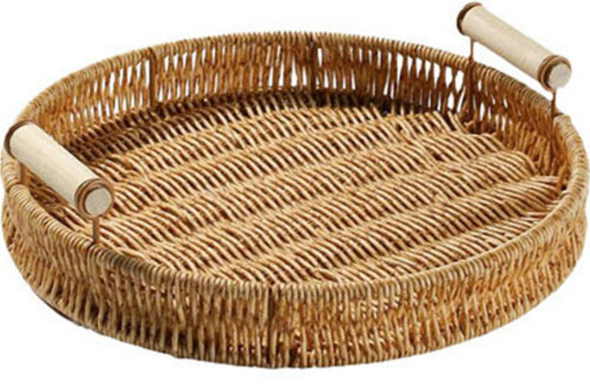 달빛마켓 내츄럴 볼튼 원형 손잡이 라탄바구니, 1개