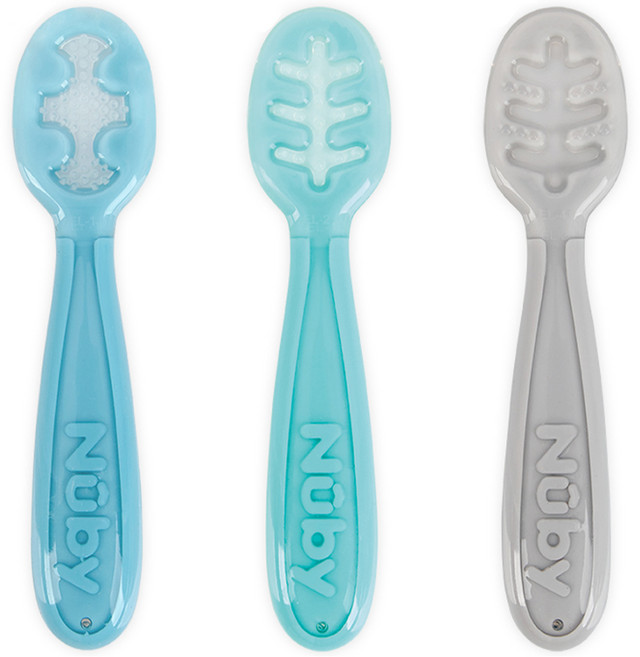 누비 3스텝 실리콘 이유식 스푼 3종 세트, 혼합색상, 1세트