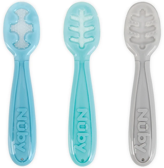 누비 3스텝 실리콘 이유식 스푼 3종 세트, 혼합색상, 1세트 - 쿠팡