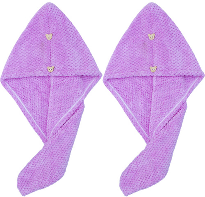 다사닷컴 도톰 드라이 헤어 캡 수건 타올 62 x 25cm, 퍼플, 2개